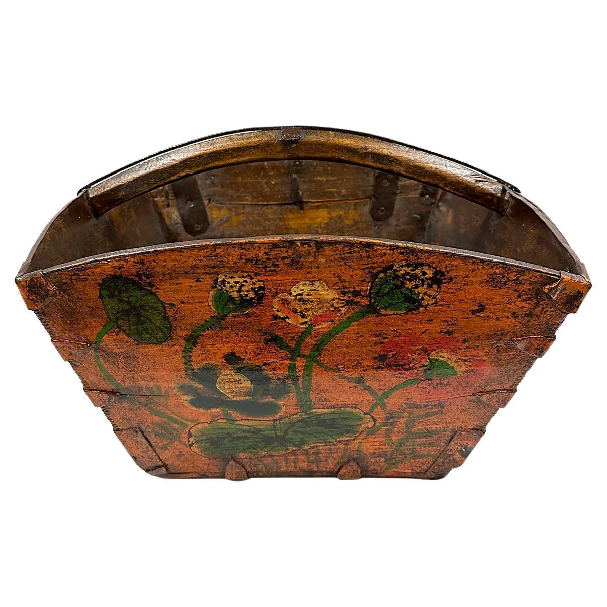 19th Century Antique Chinese Wooden Rice Measure Bucket, Dou For Sale