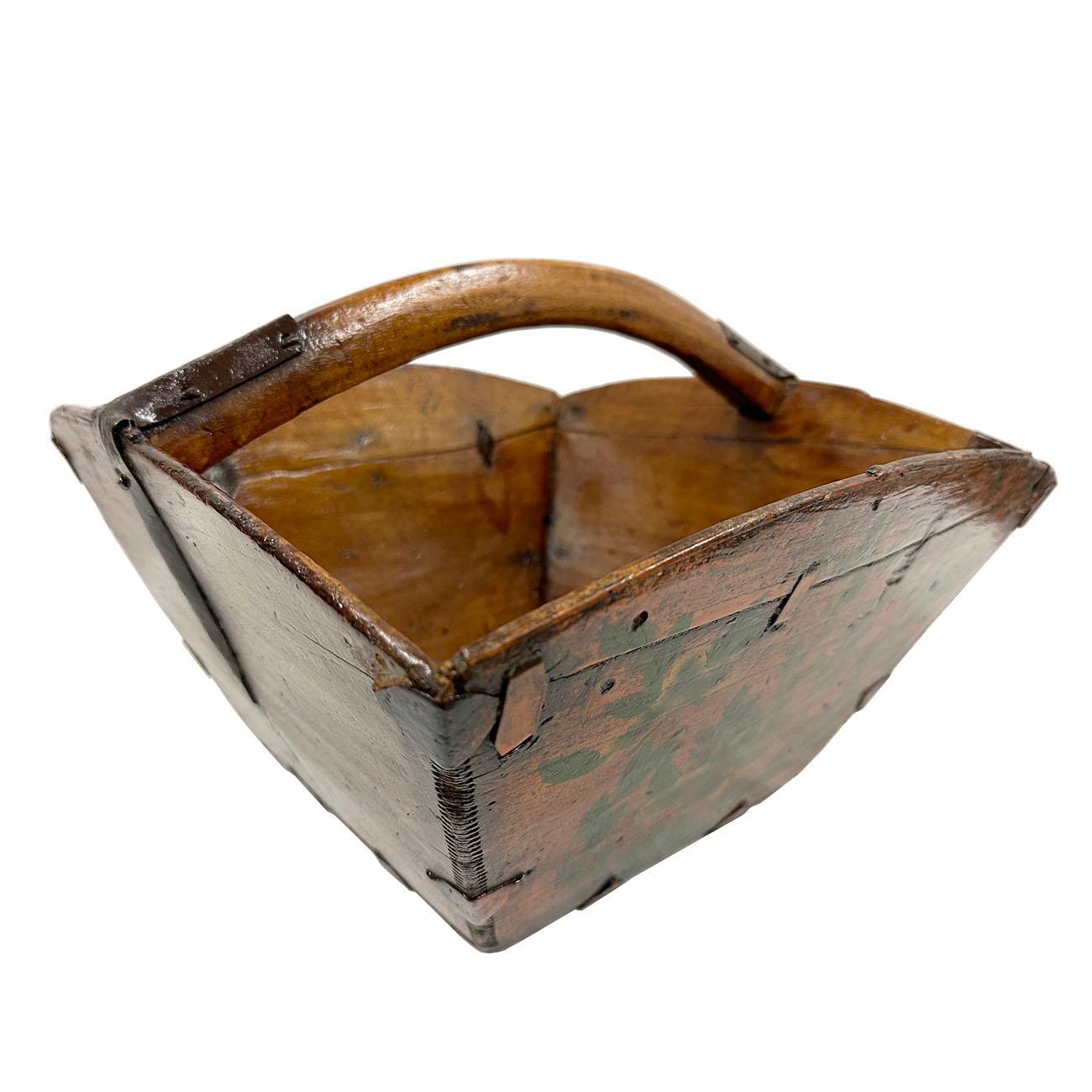 Hand-Crafted 19th Century Antique Chinese Wooden Rice Measure Bucket For Sale