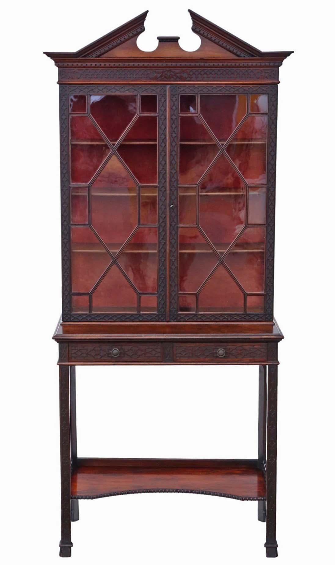 19th Century Antique Chinoiserie Pier Display Cabinet Edwards & Roberts Mahogany For Sale 1