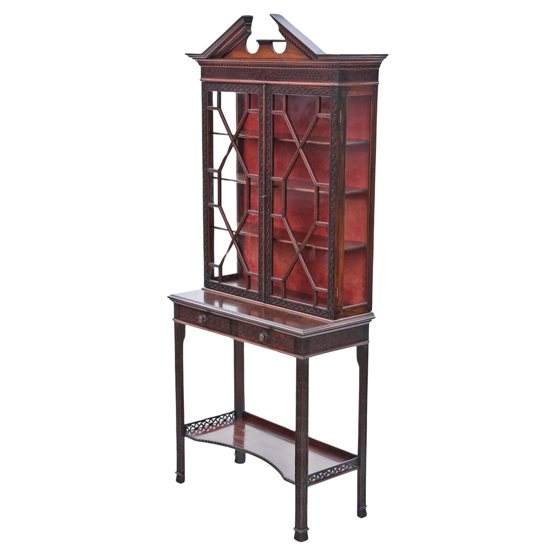 19th Century Antique Chinoiserie Pier Display Cabinet Edwards & Roberts Mahogany For Sale