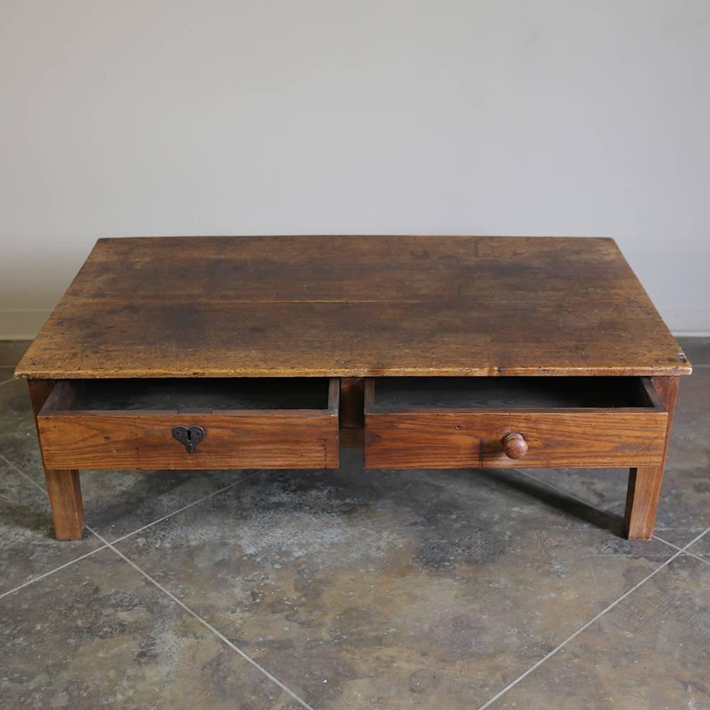 Late 19th Century 19th Century Antique Country French Ash Coffee Table with Drawers