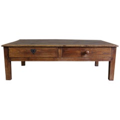 19th Century Antique Country French Ash Coffee Table with Drawers