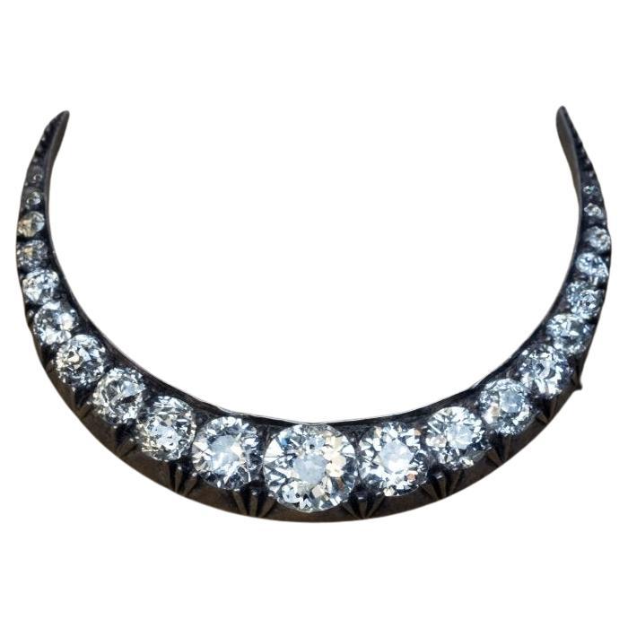 19th Century Antique Diamond Crescent Moon Brooch For Sale