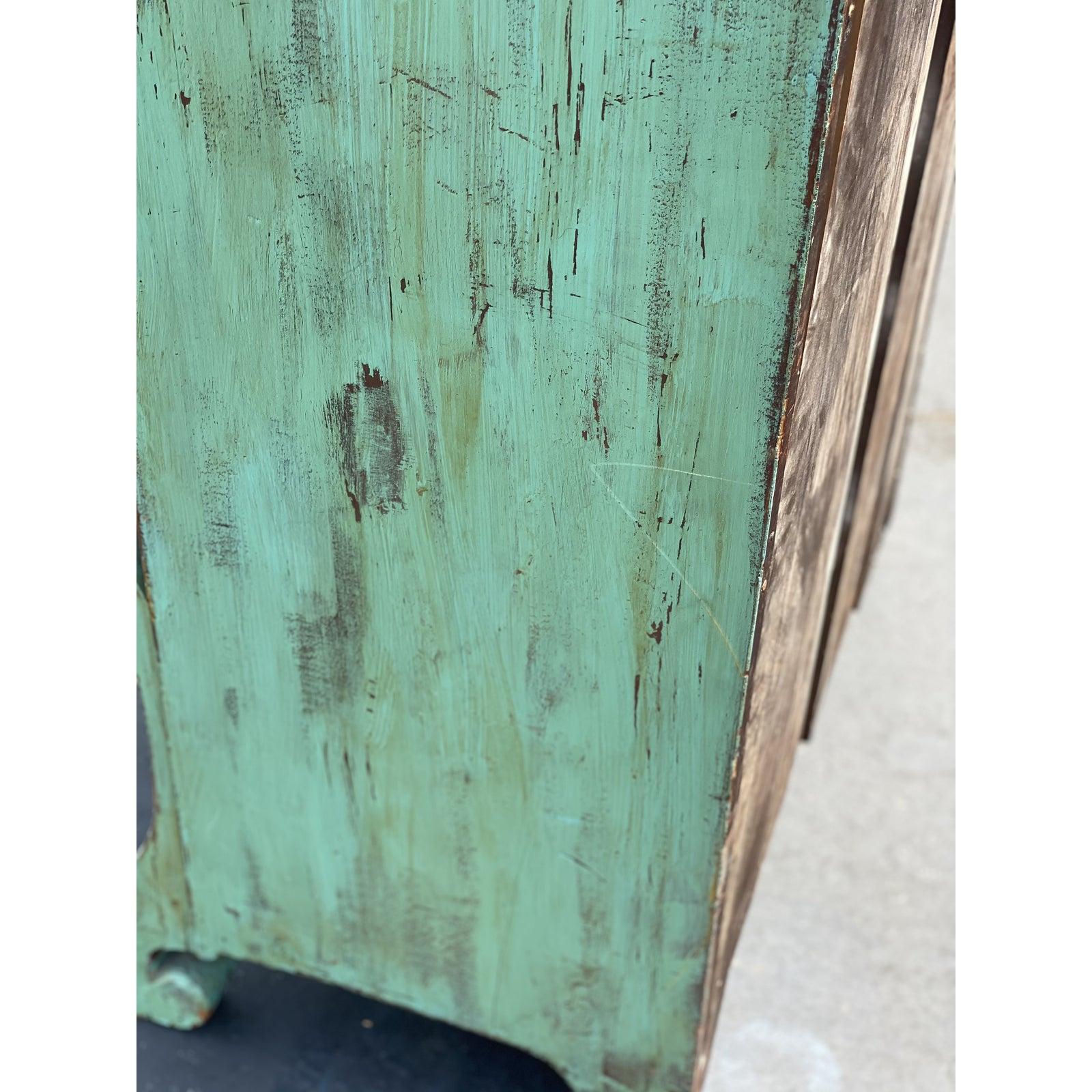 American 19th Century Antique Distressed Green Highboy Dresser