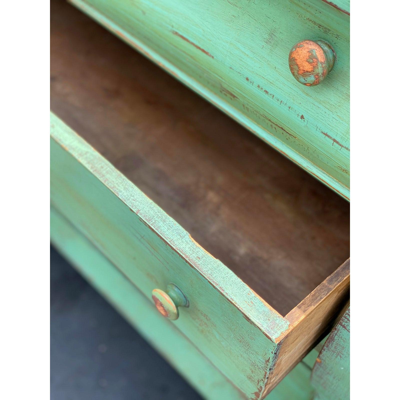 Late 20th Century 19th Century Antique Distressed Green Highboy Dresser