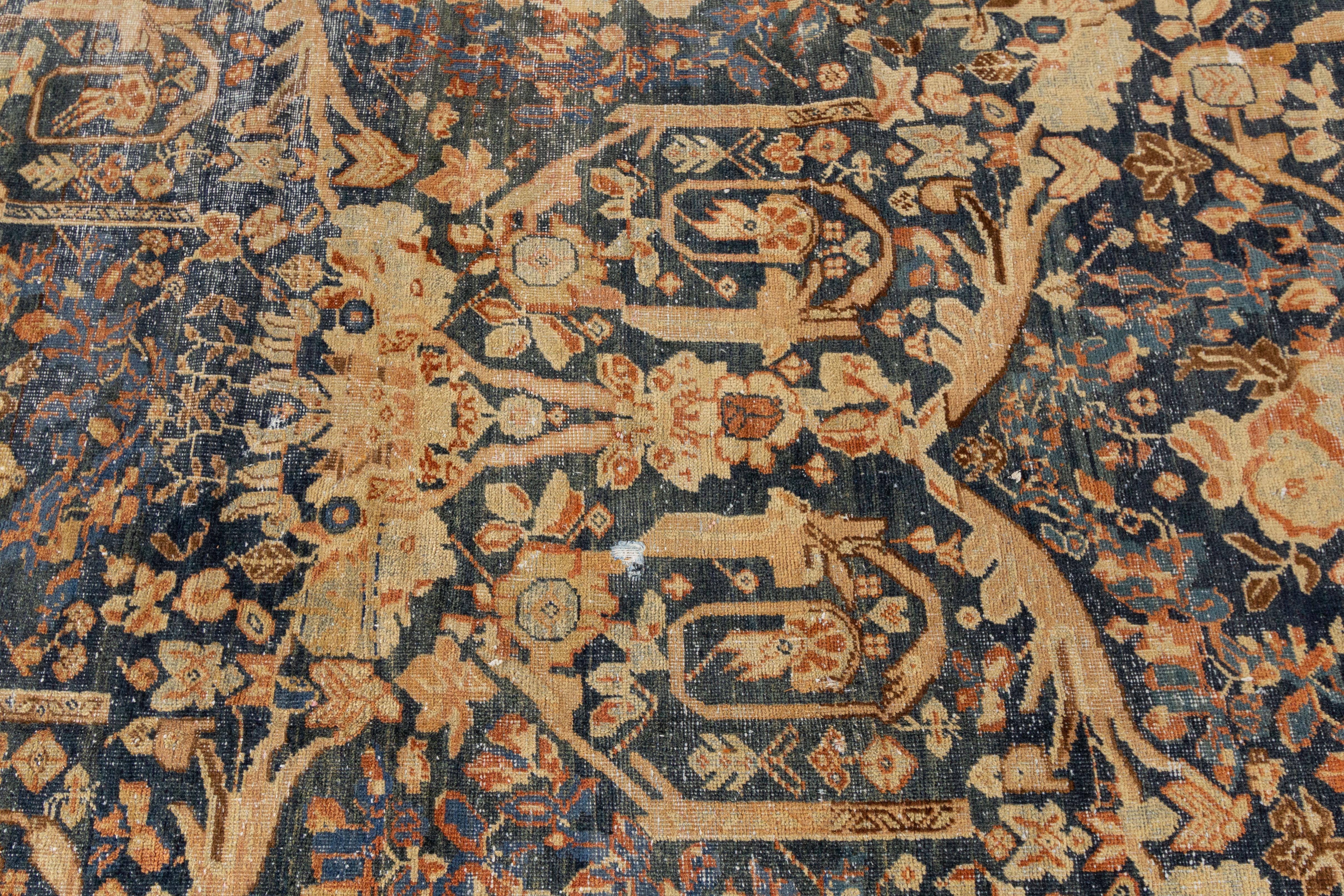 Wool 19th Century Antique Distressed Mahal Rug For Sale