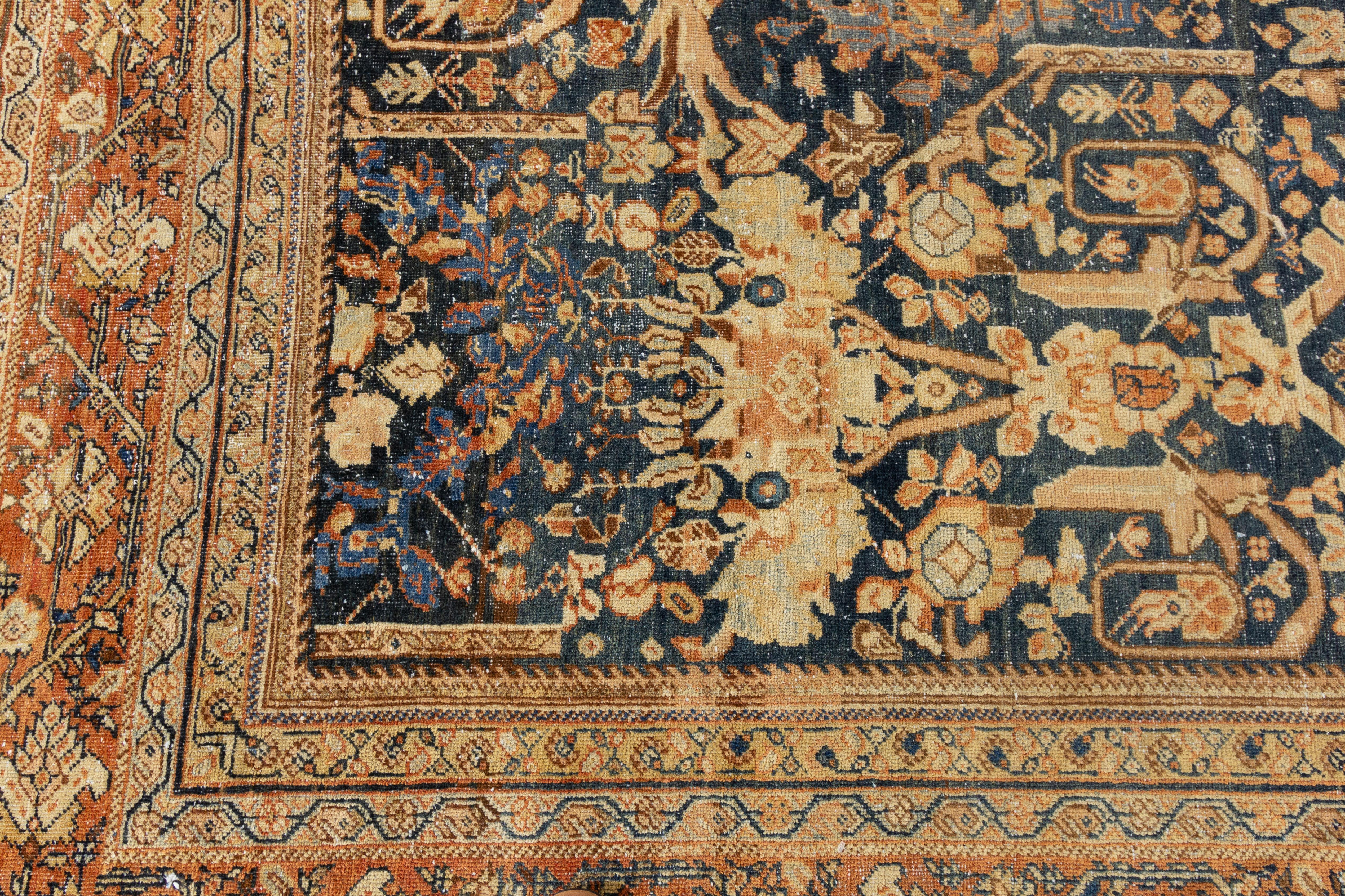 19th Century Antique Distressed Mahal Rug For Sale 1