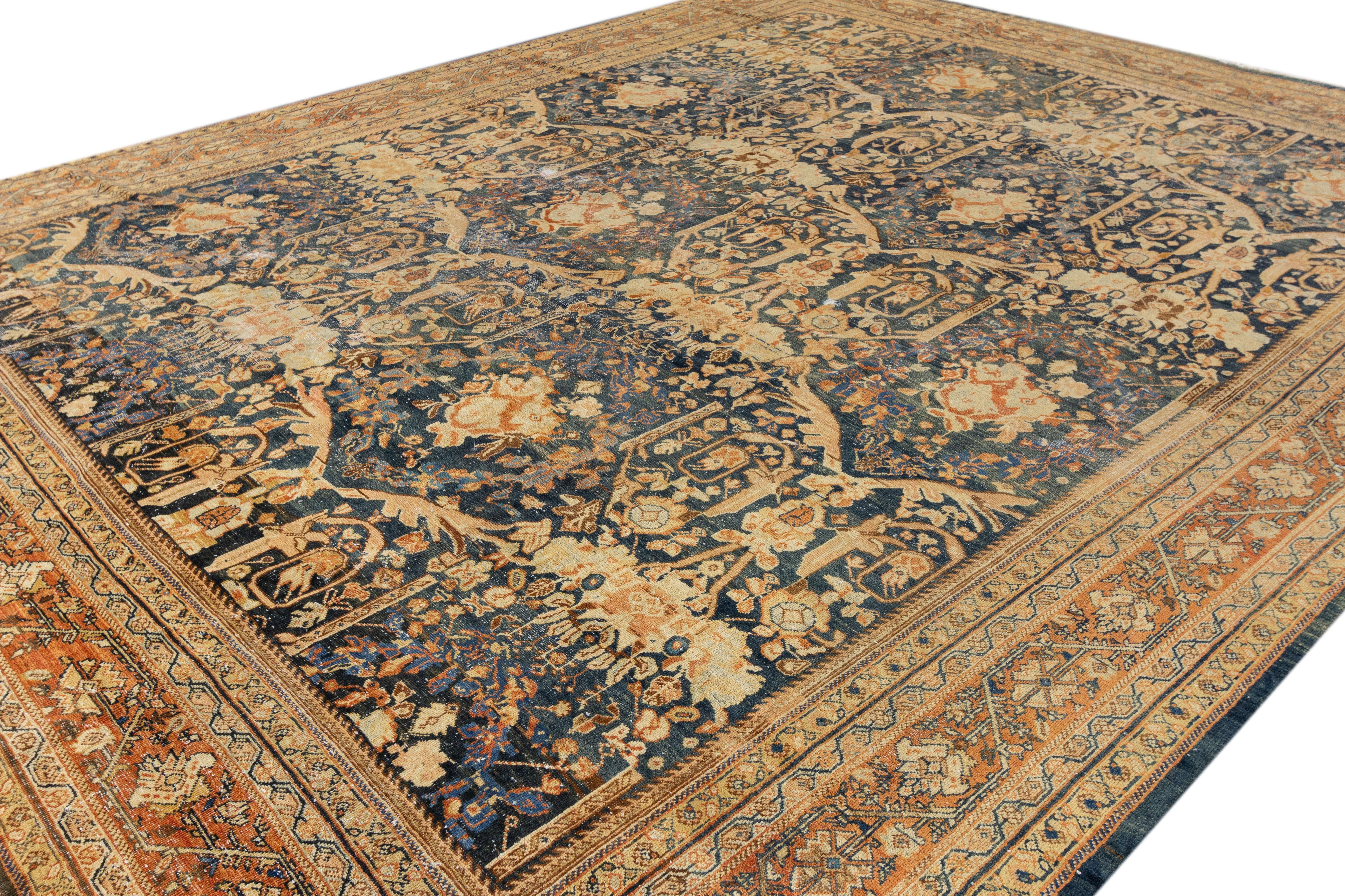 19th Century Antique Distressed Mahal Rug For Sale 3