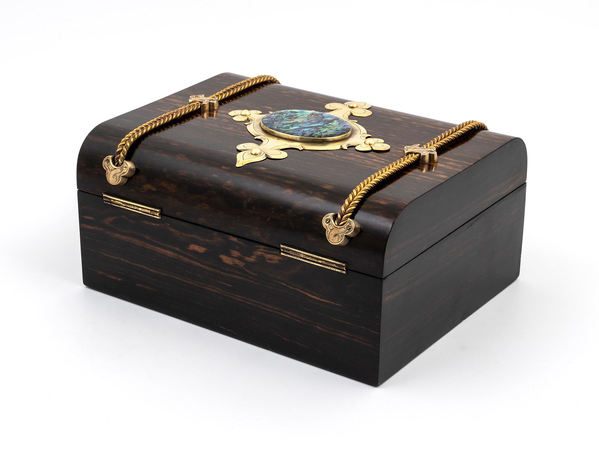 Hand-Crafted 19th Century Antique Dome-Top Jewellery Box with Abalone Medallion