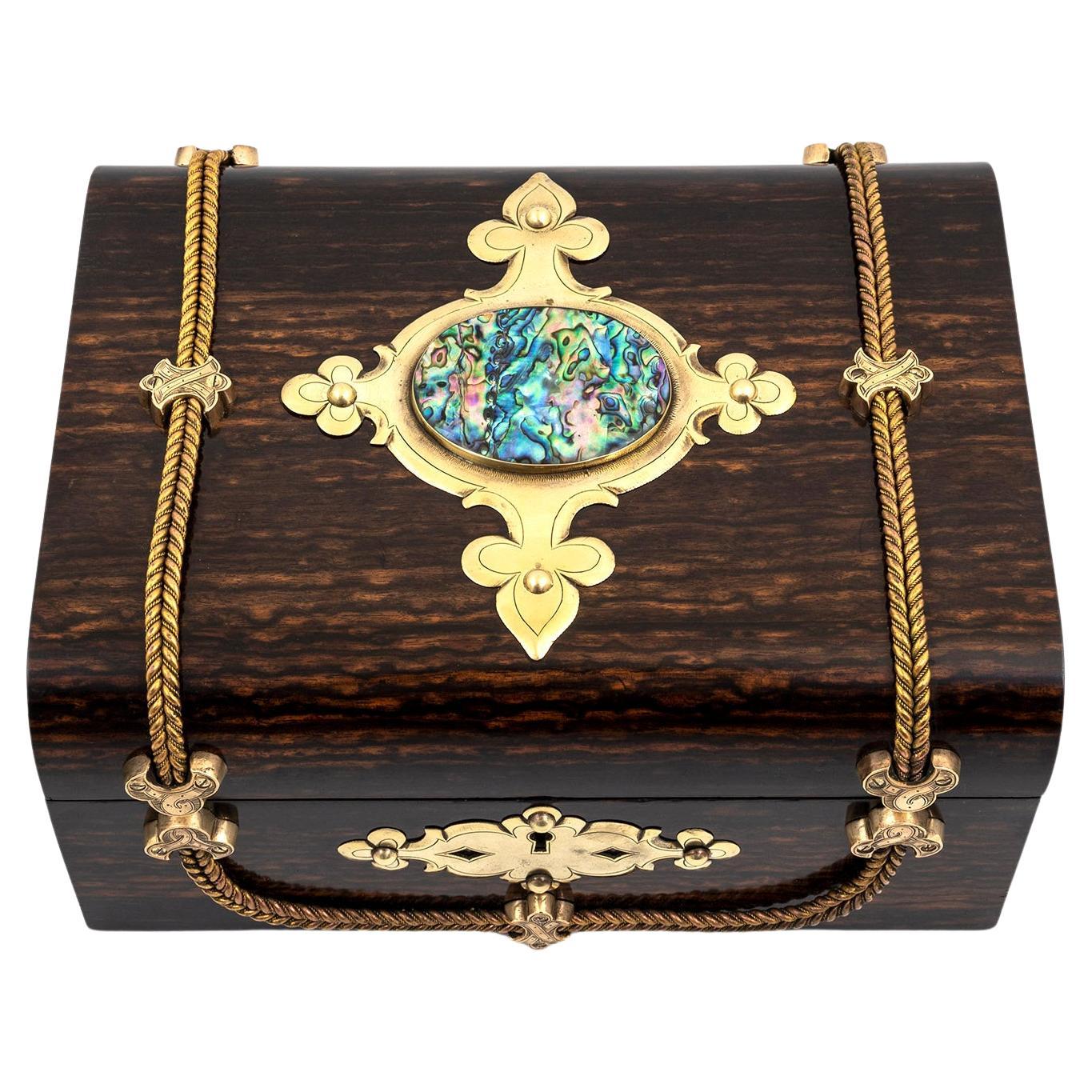 19th Century Antique Dome-Top Jewellery Box with Abalone Medallion
