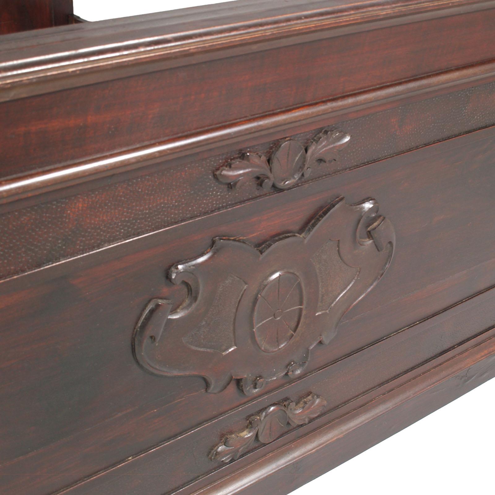 19th Century Antique Double Bed, Hand Carved Ebonized Walnut, Wax-Polished For Sale 8