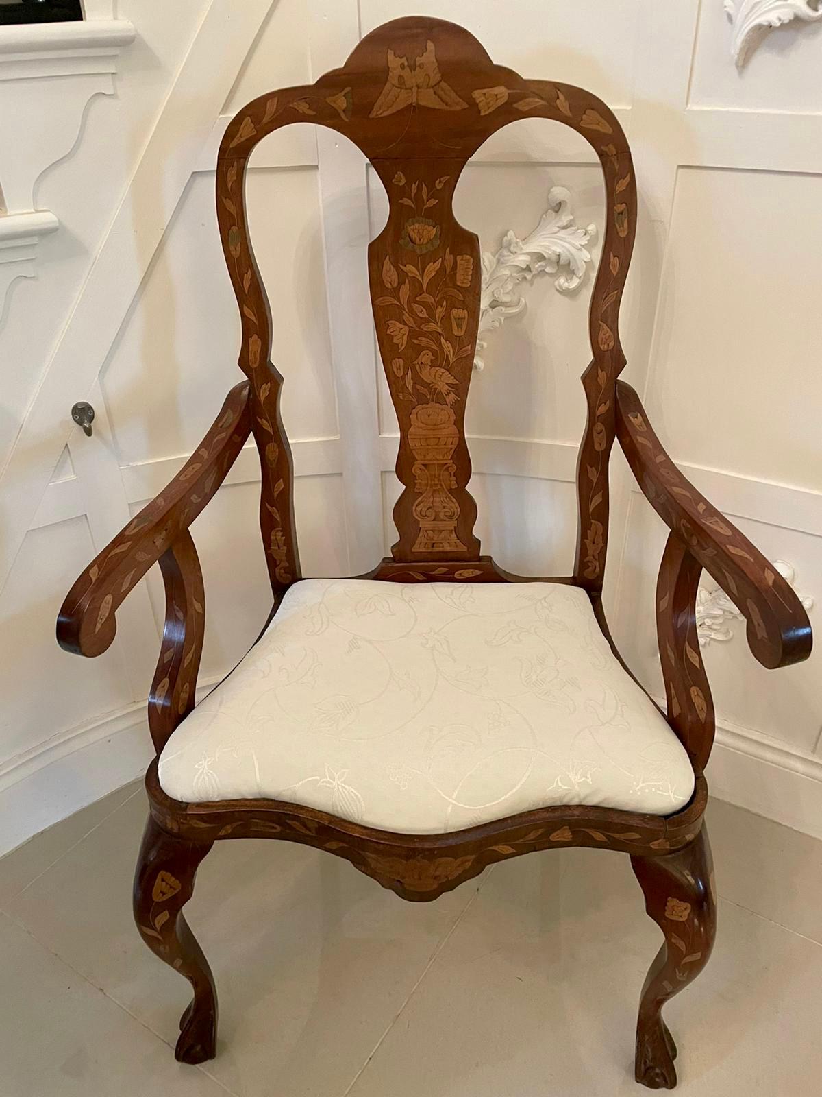 English 19th Century Antique Dutch Mahogany Marquetry Arm / Desk Chair For Sale