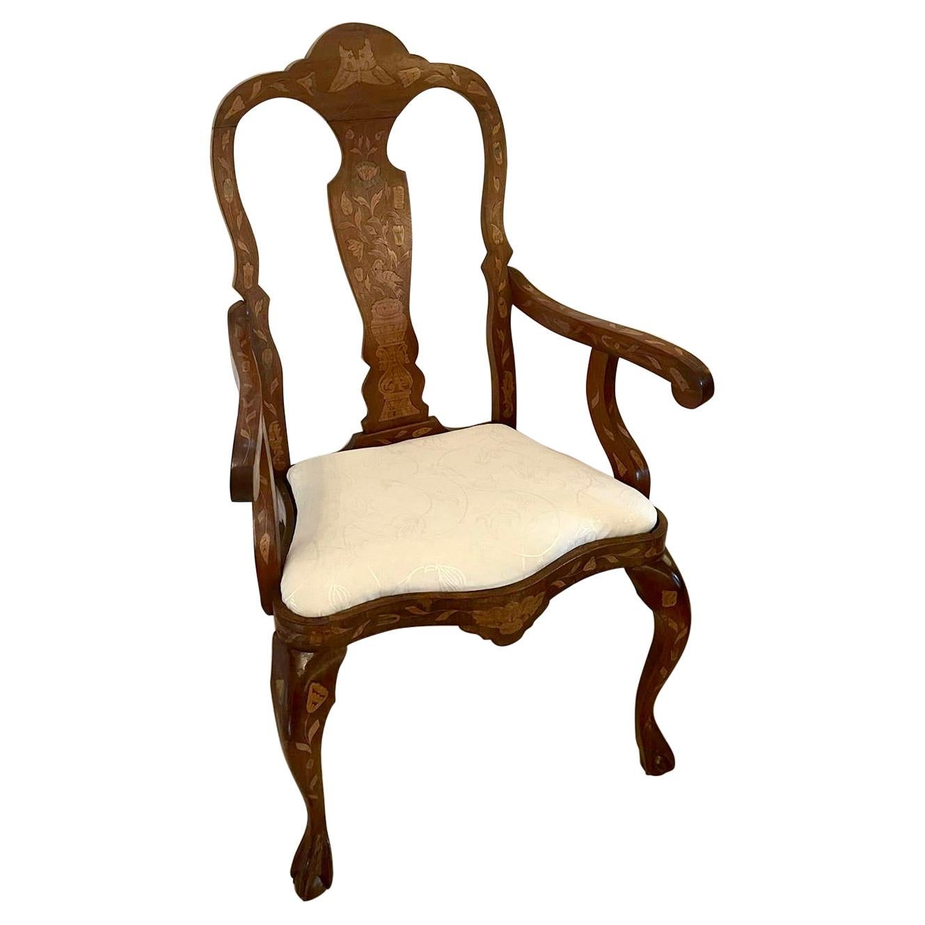 19th Century Antique Dutch Mahogany Marquetry Arm / Desk Chair For Sale