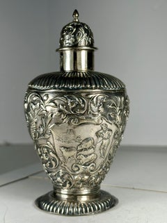 19th Century Antique Dutch Silver Repousse Tea Caddy, Hallmarked
