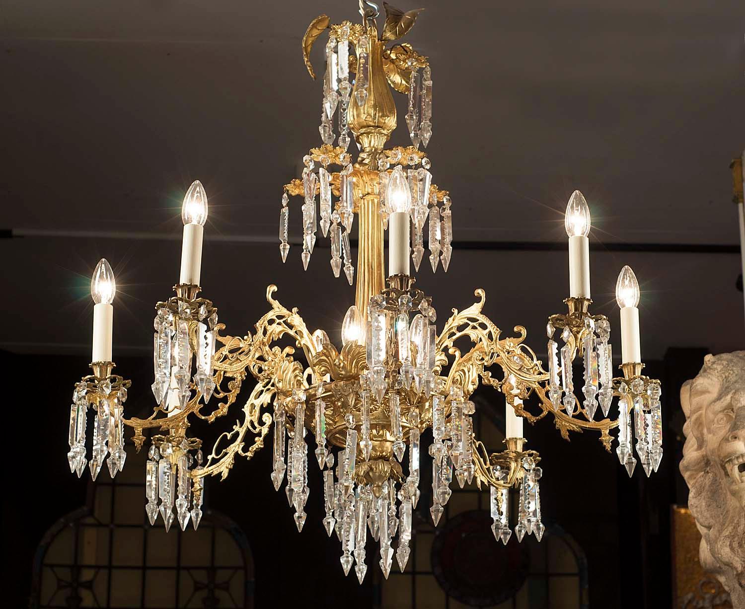 19th Century Antique Eight Branch Gilt Bronze Chandelier 1