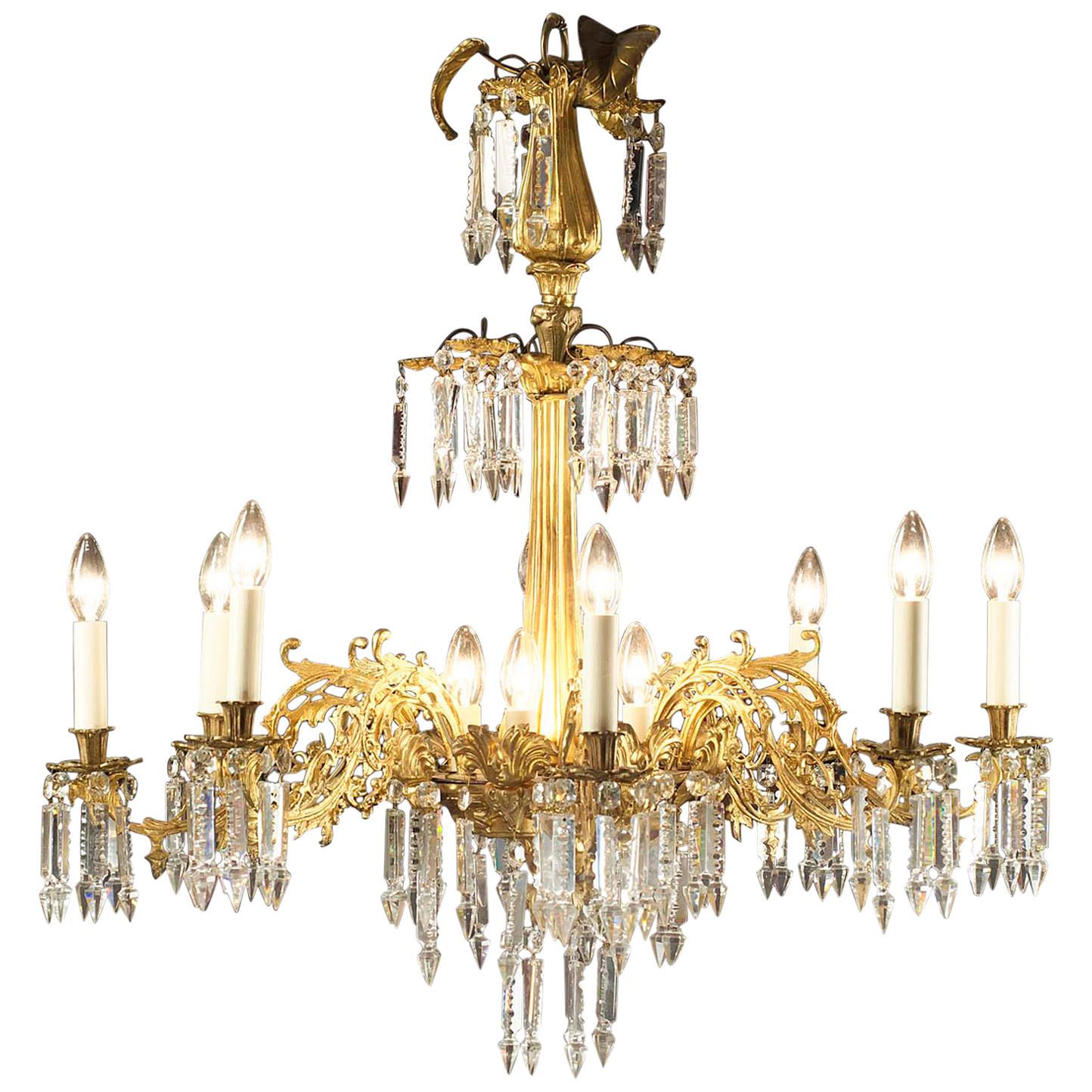 19th Century Antique Eight Branch Gilt Bronze Chandelier