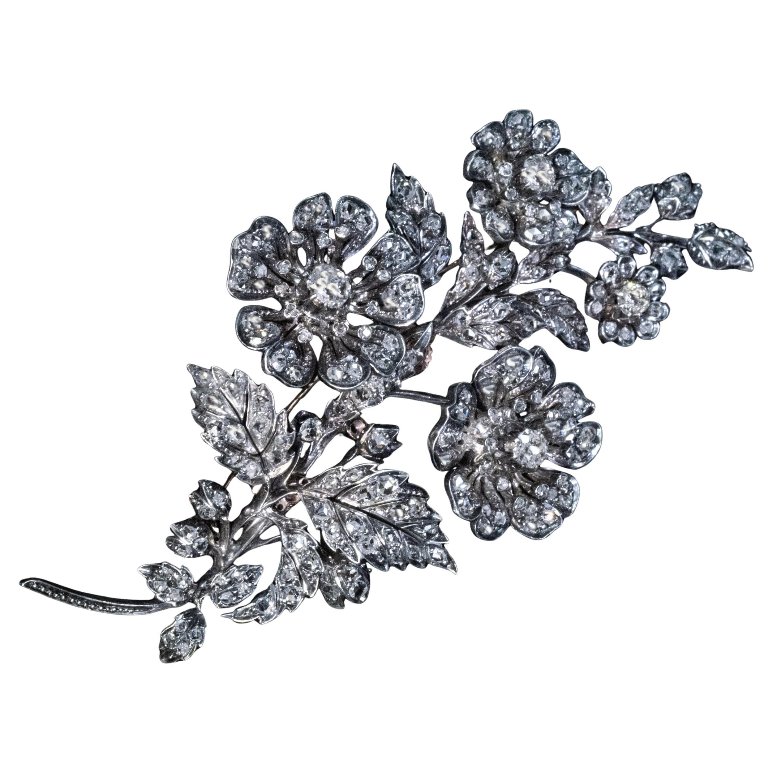 Broche fleur à diamants En Tremblant, 19e siècle, c. 1870s