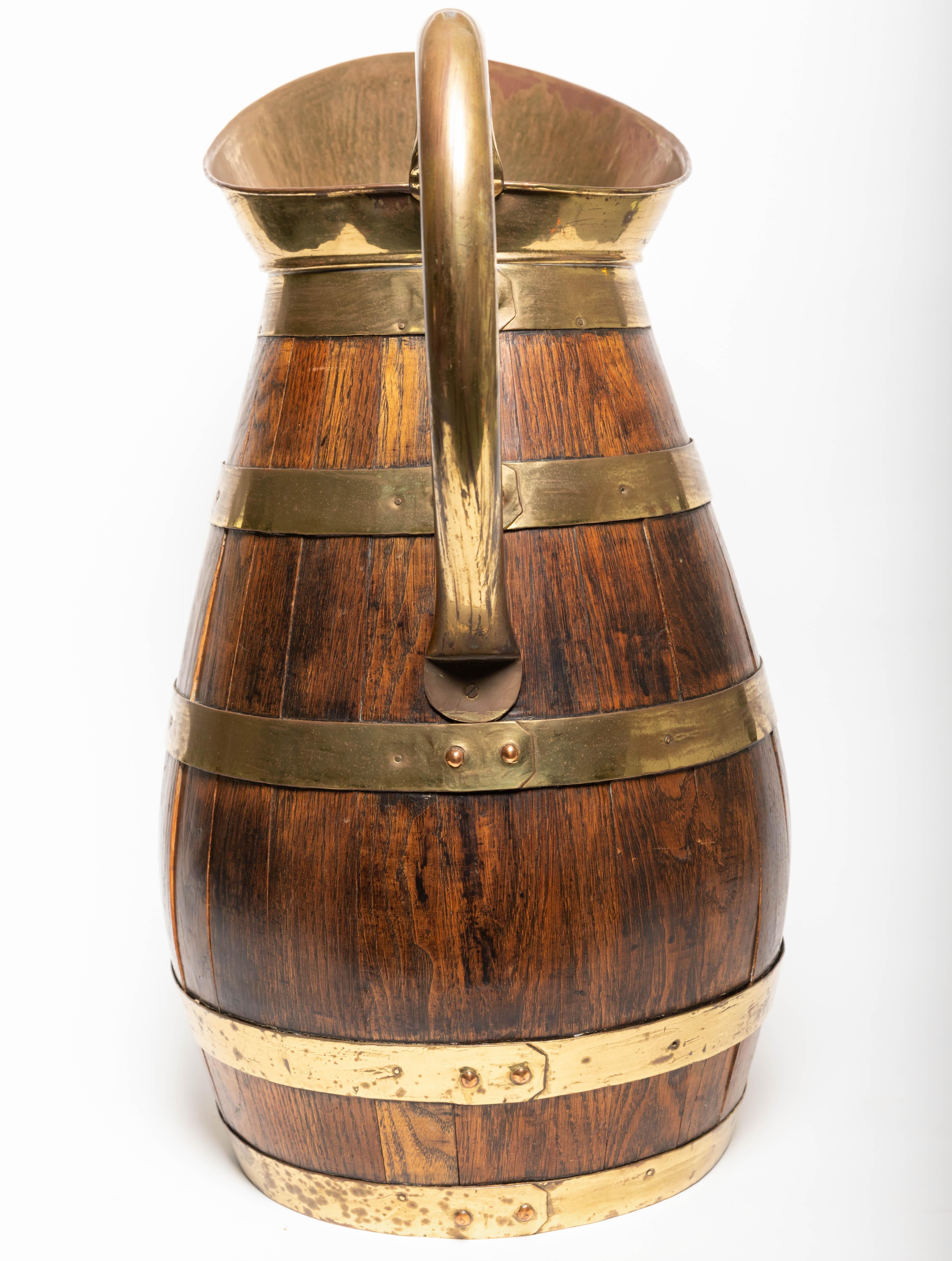 19th Century Antique English Brass Bound Oak Tavern Pitcher 7