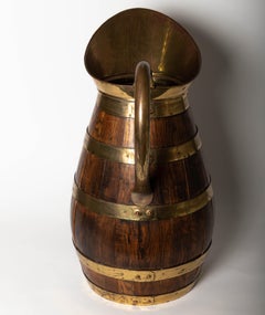 19th Century Antique English Brass Bound Oak Tavern Pitcher