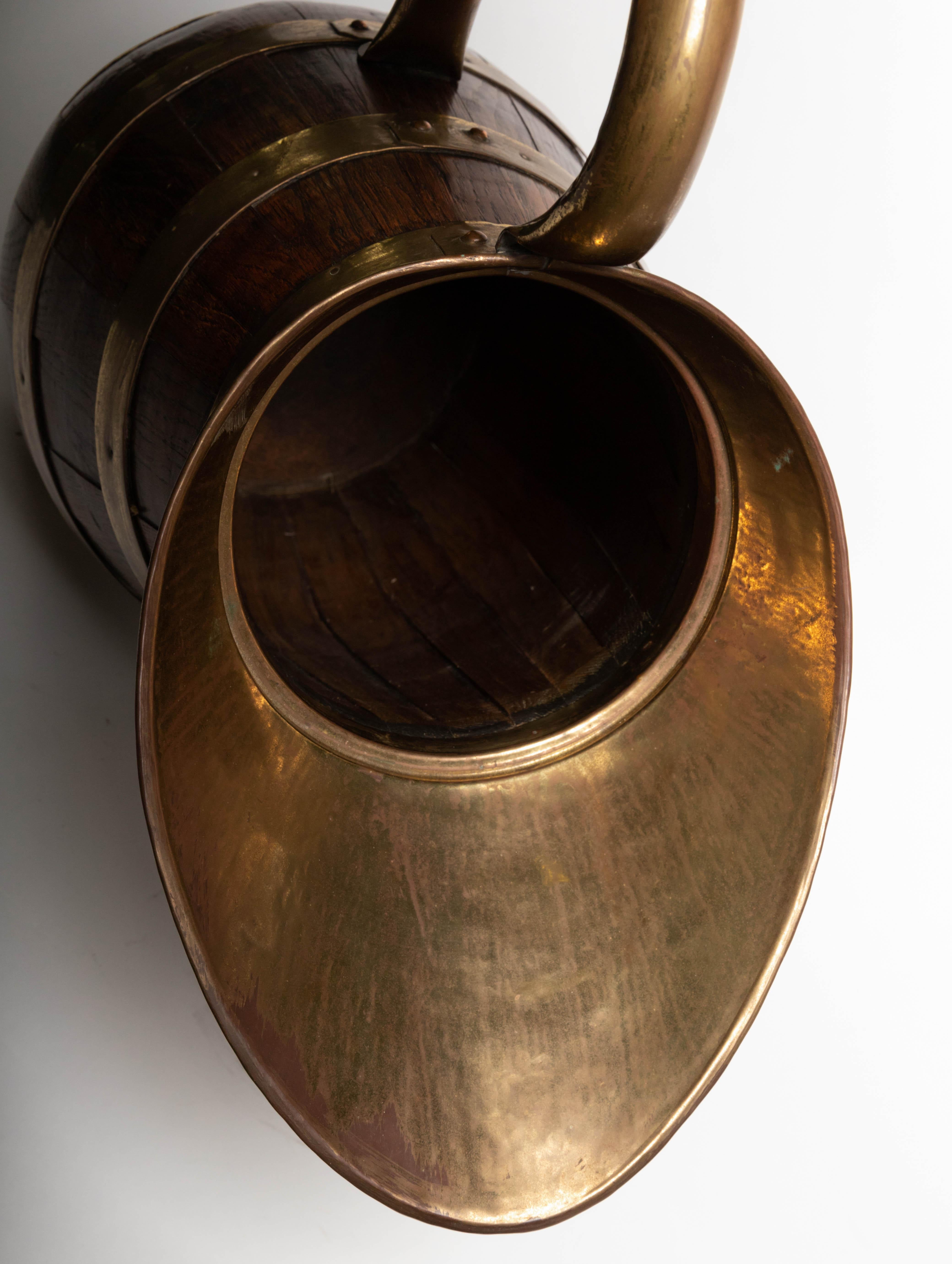 19th Century Antique English Brass Bound Oak Tavern Pitcher 5