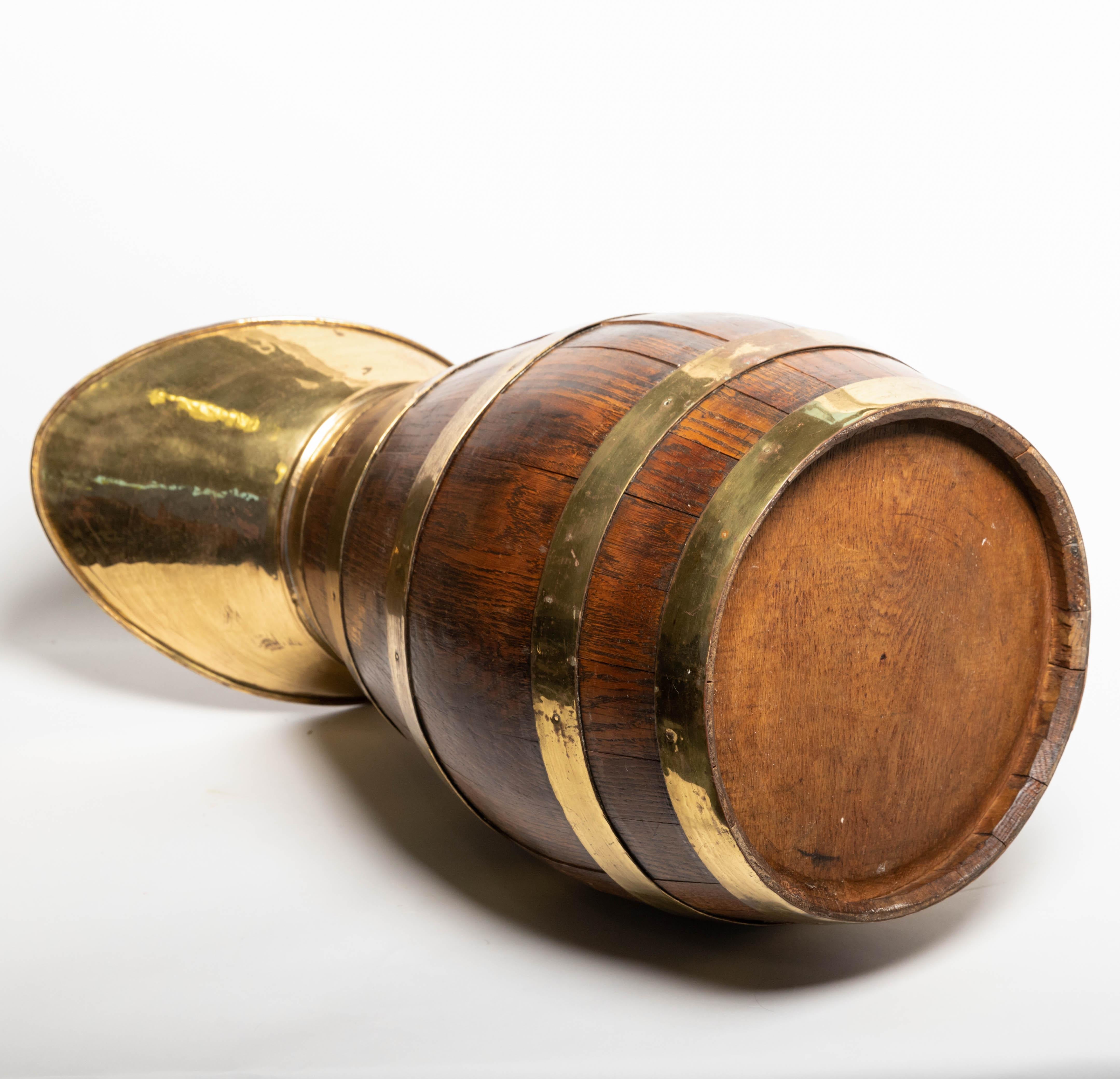 19th Century Antique English Brass Bound Oak Tavern Pitcher 6