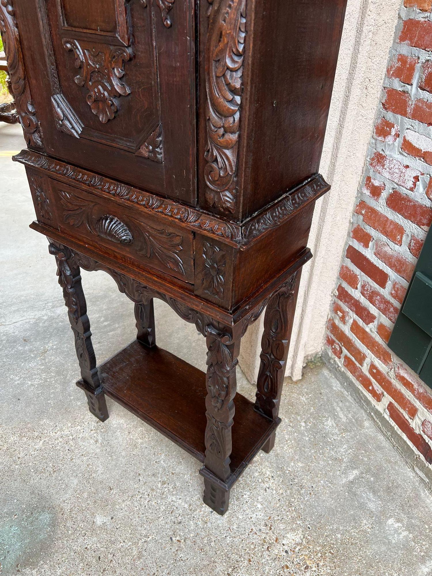 Antique English Cabinet Bookcase Carved Oak Pegged Cupboard c1820 For Sale 10