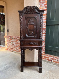 Antique English Cabinet Bookcase Carved Oak Pegged Cupboard c1820