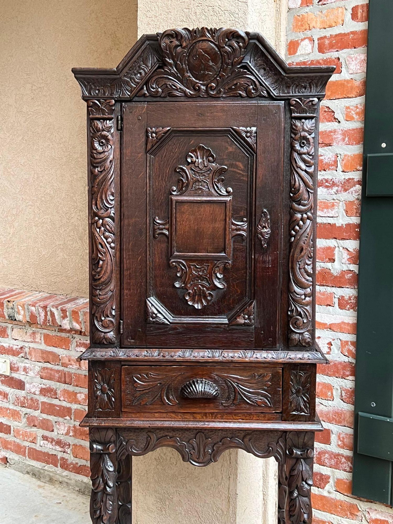 British 19th Century Antique English Cabinet Bookcase Carved Oak Pegged Cupboard For Sale