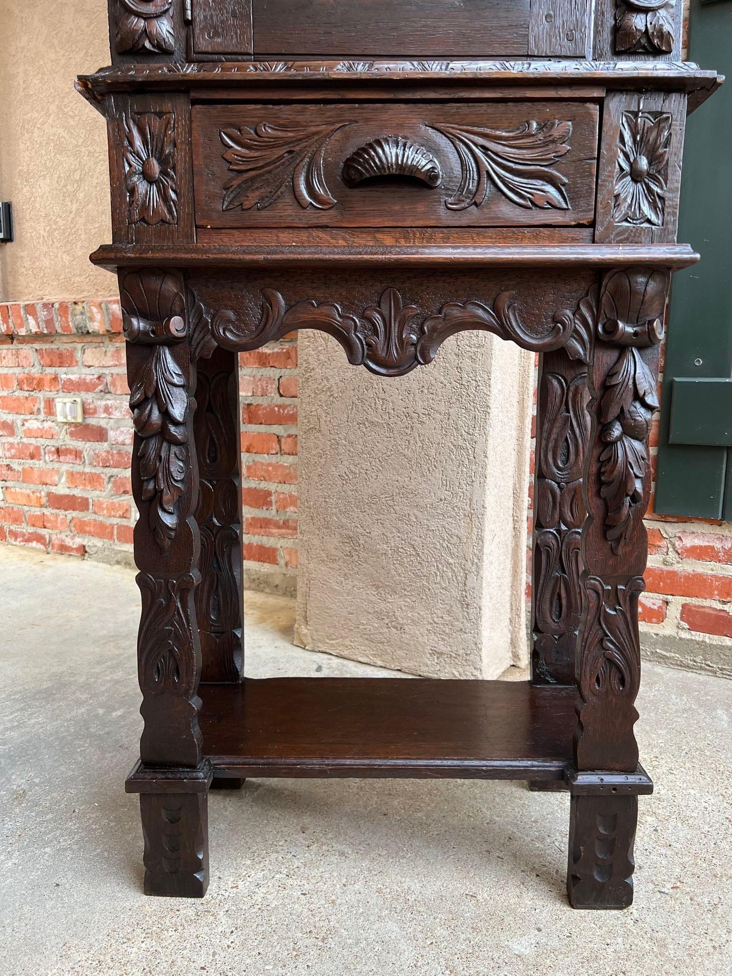 Hand-Carved Antique English Cabinet Bookcase Carved Oak Pegged Cupboard c1820 For Sale