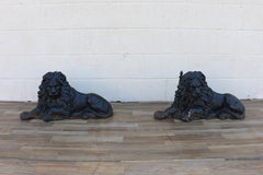 Chenets de cheminée anciens en fonte anglaise représentant des lions, datant du XIXe siècle  Paire  Victoria