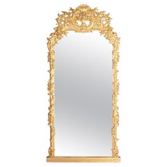 Miroir anglais ancien du XIXe siècle, entièrement doré et de longueur normale