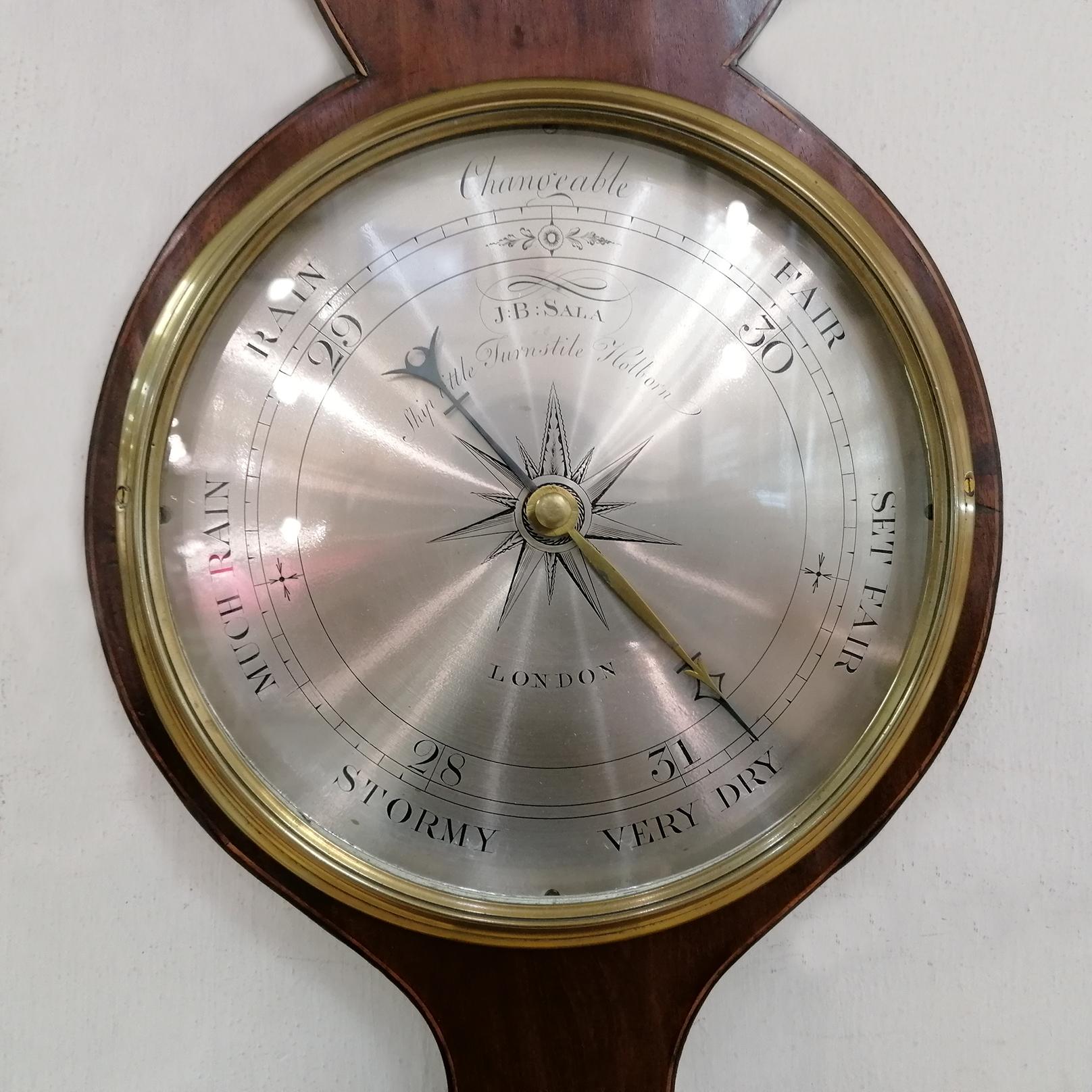 19th Century Antique English Georg III Mahogany Barometer For Sale 3