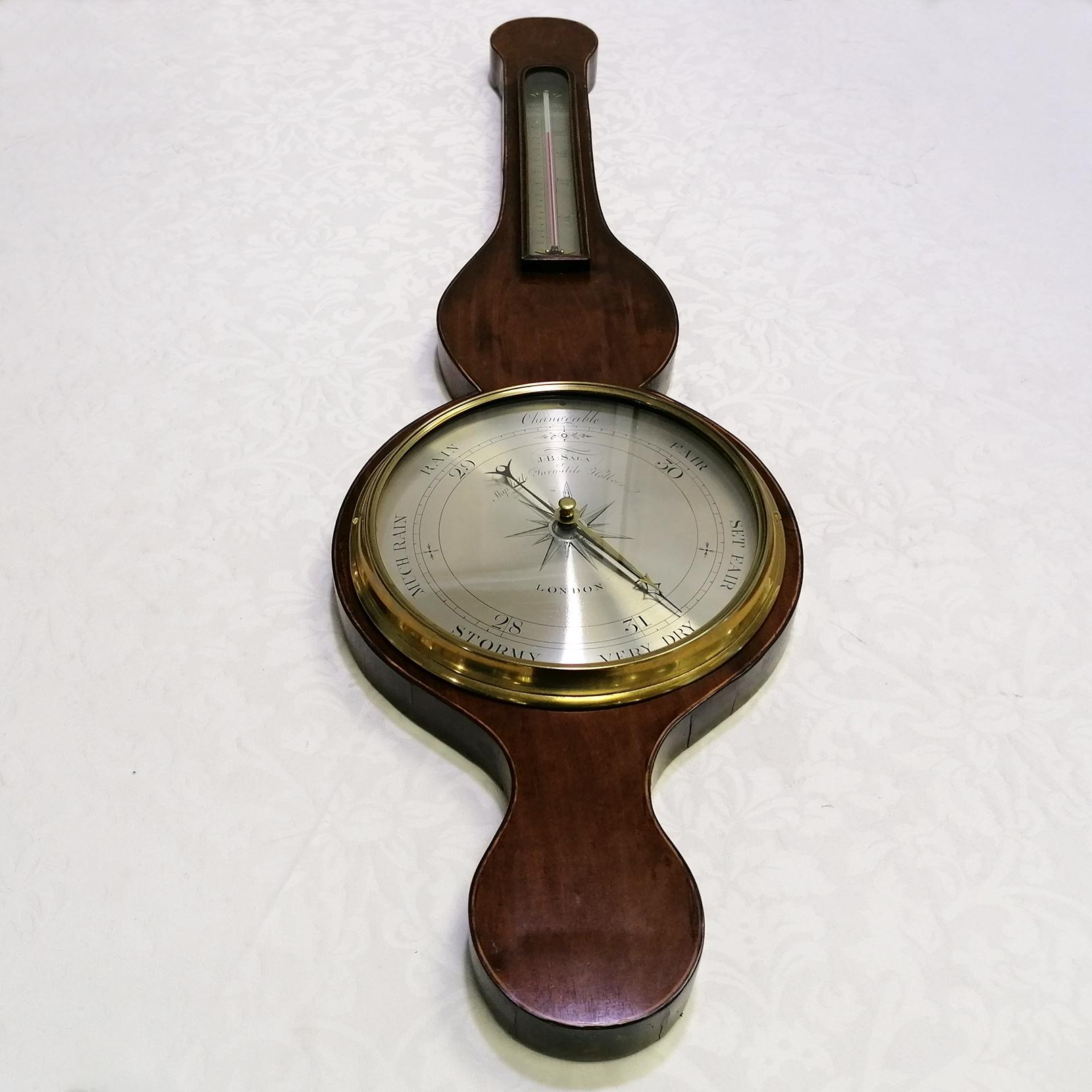 George III 19th Century Antique English Georg III Mahogany Barometer For Sale