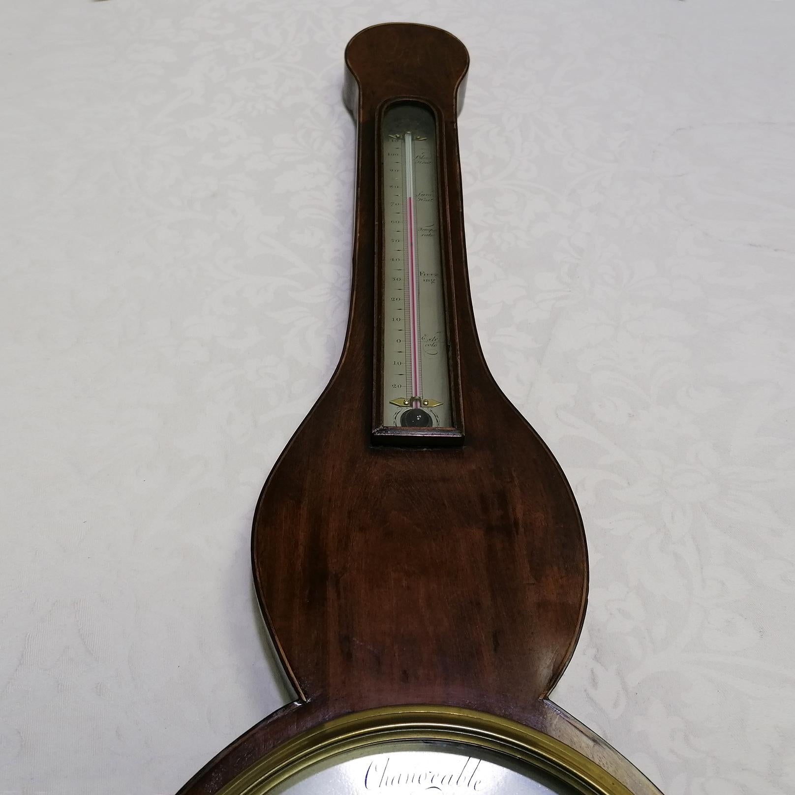 Hand-Carved 19th Century Antique English Georg III Mahogany Barometer For Sale