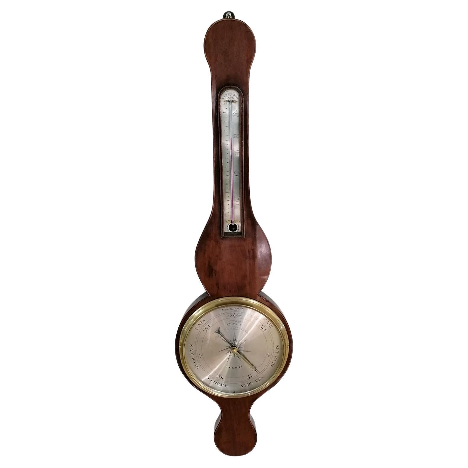 19th Century Antique English Georg III Mahogany Barometer For Sale