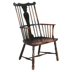 19th Century Antique English Painted Elm Windsor Arm Chair