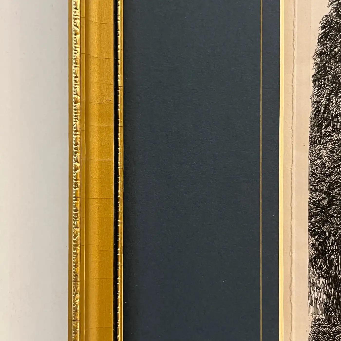 19th Century Antique English Set of 3 Gold Framed Green Mat Black White Etchings In Good Condition For Sale In New York, NY