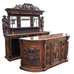 19th Century Antique English Victorian Carved Oak Front and Back Bar