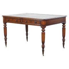 19th-Century Antique English Writing Desk with Black Leather Top