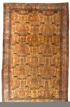 19th Century Antique Farahan Rug in Gold-Yellow Wool with Floral and Bot