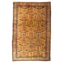 19th Century Antique Farahan Rug with Mustard Ochre Field and Floral Design