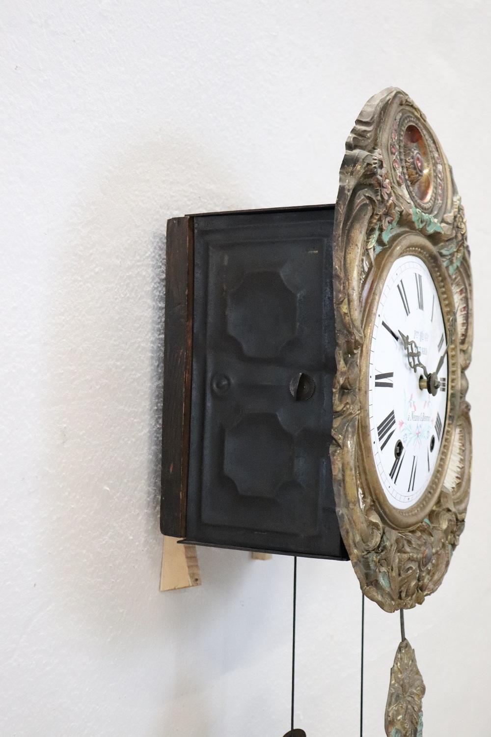 Bronze 19th Century Antique Fench Wall Clock For Sale