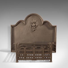 19th Century Antique Fire Back and Basket, Victorian