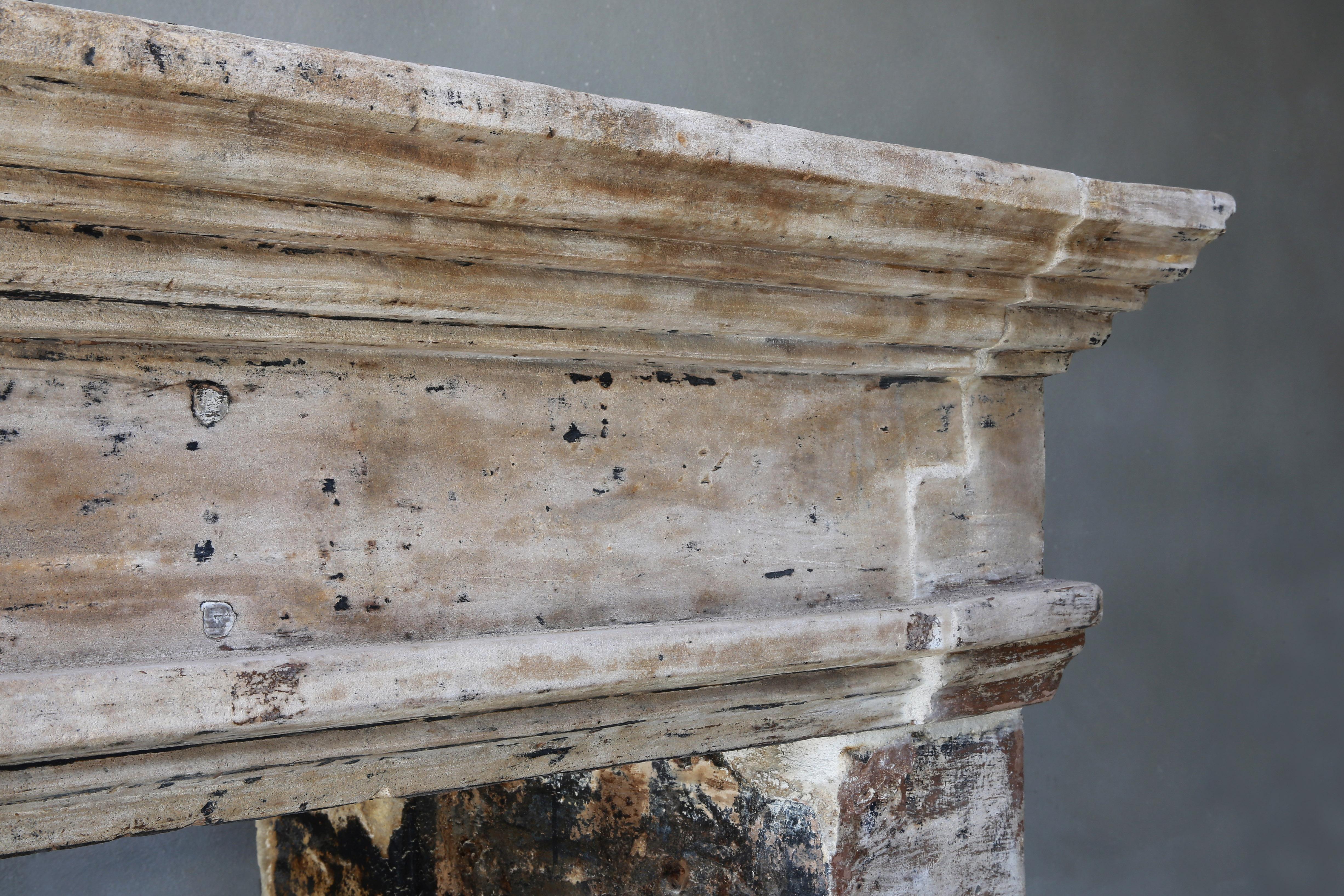 19th Century Antique Fireplace, Campagnarde Style, French Limestone Mantelpiece In Good Condition In Made, NL