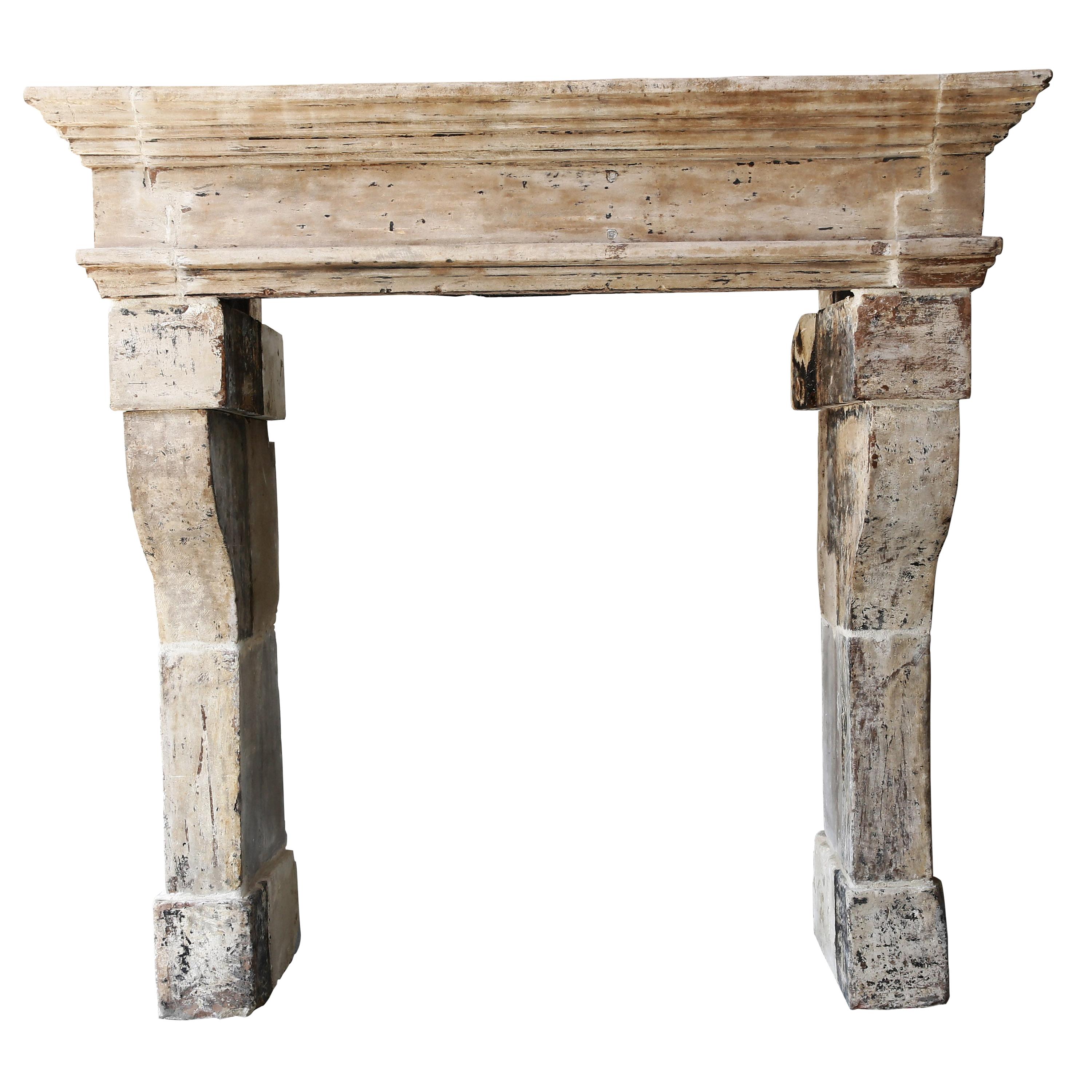 19th Century Antique Fireplace, Campagnarde Style, French Limestone Mantelpiece