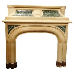  19th century Antique fireplace in yellow marble, green lacquered, Italy