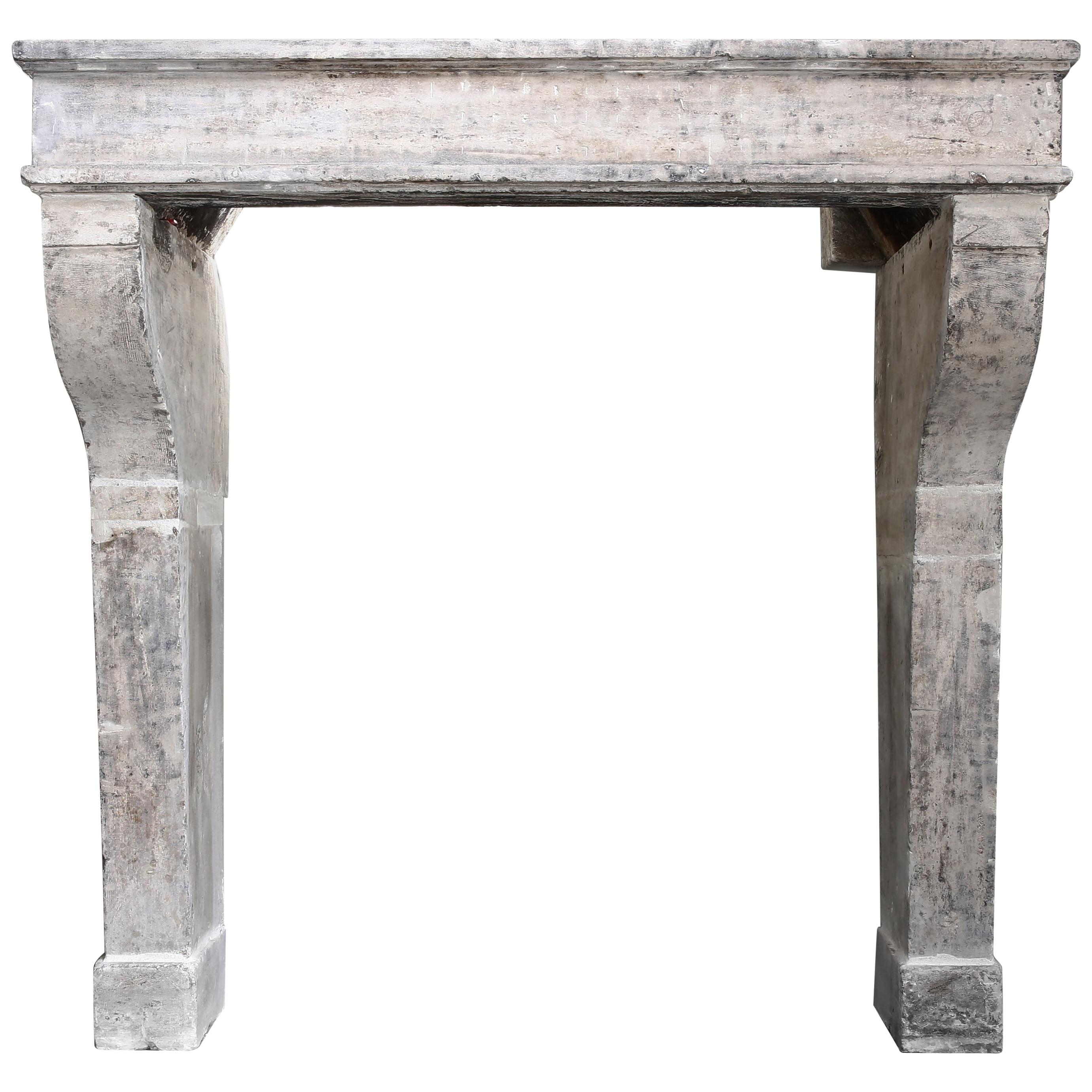 19th Century, Antique Fireplace of French Limestone, Campagnarde Style