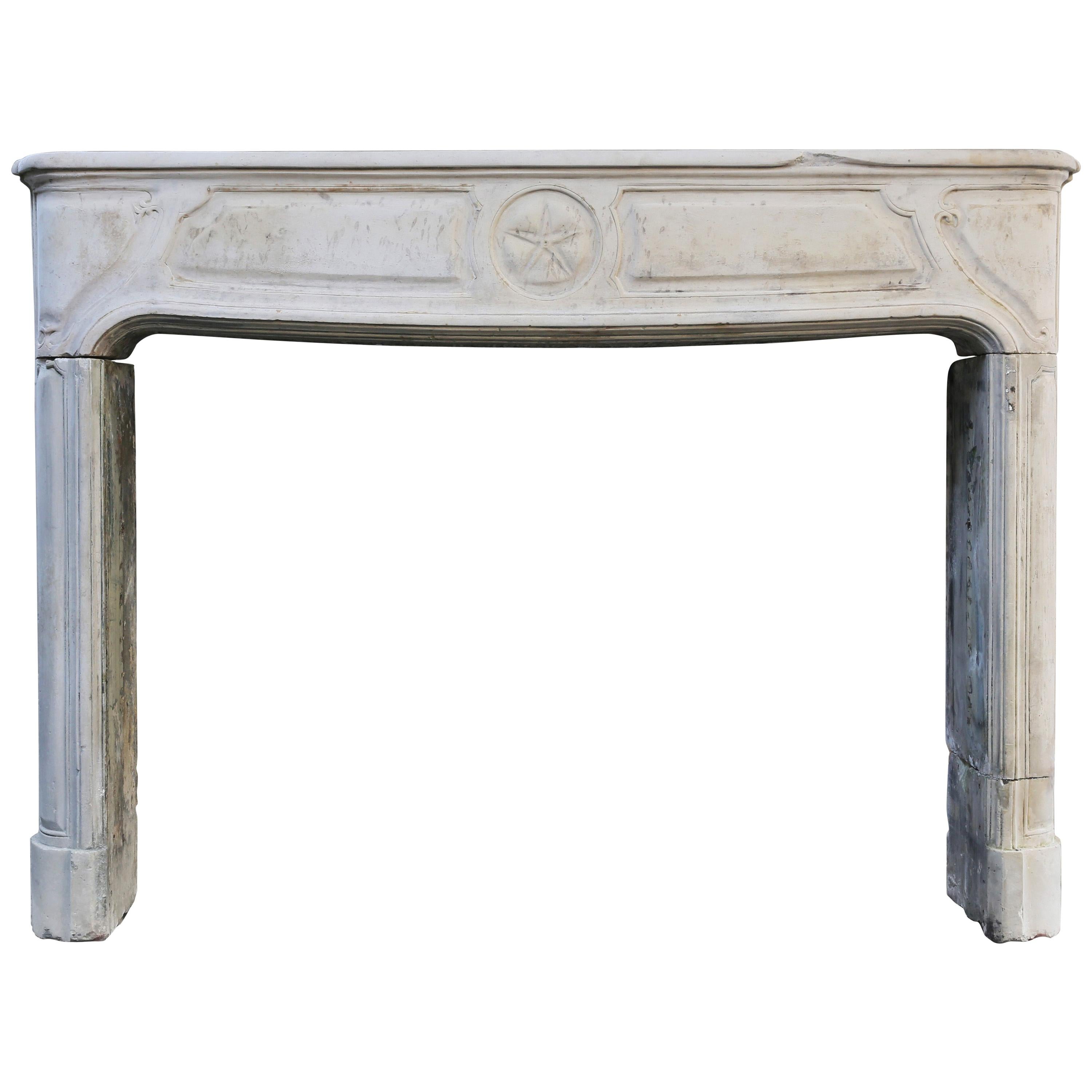 19th Century Antique Fireplace of French Limestone in Style of Louis XIV