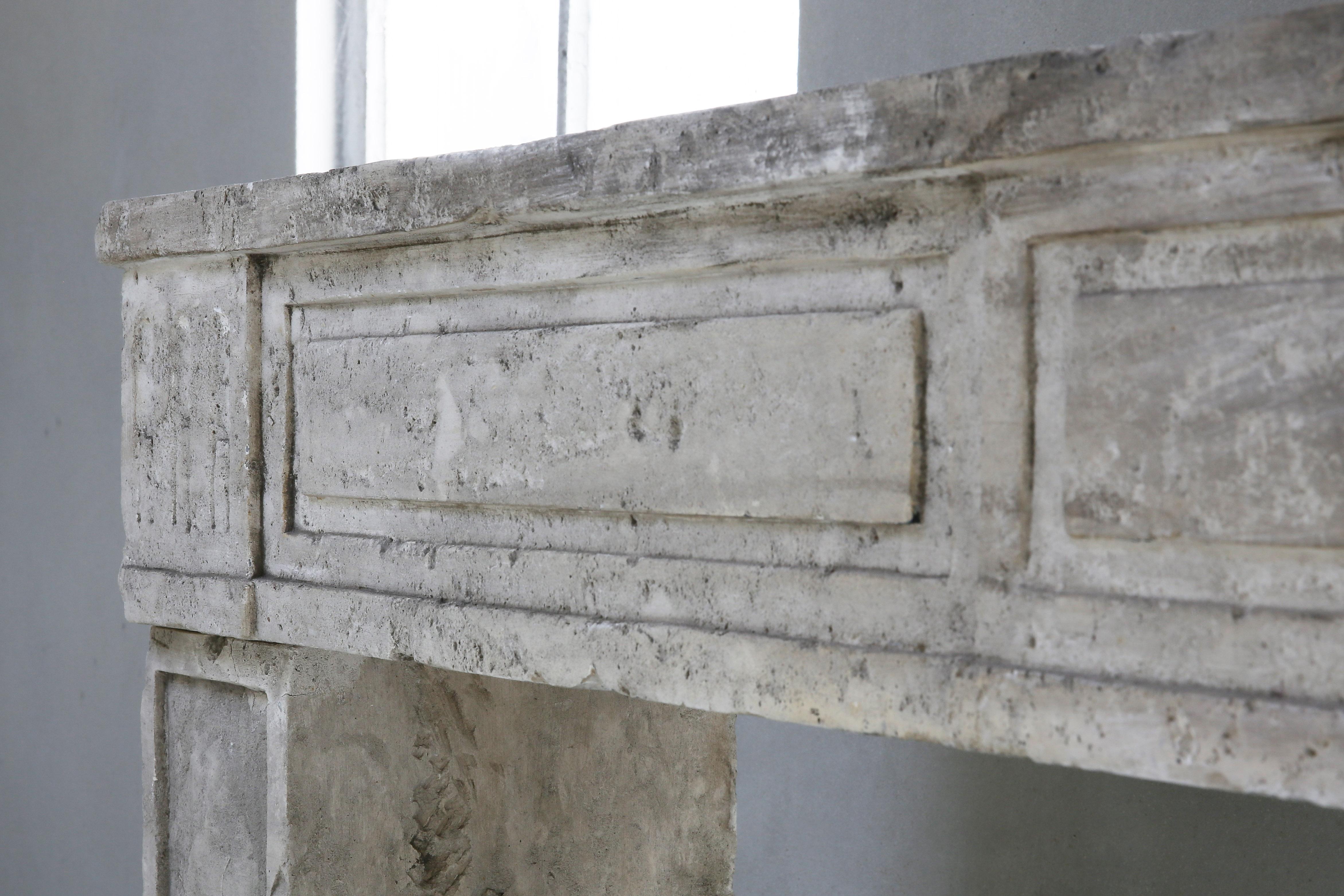 19th Century Antique fireplace of French Limestone in Style of Louis XVI 4