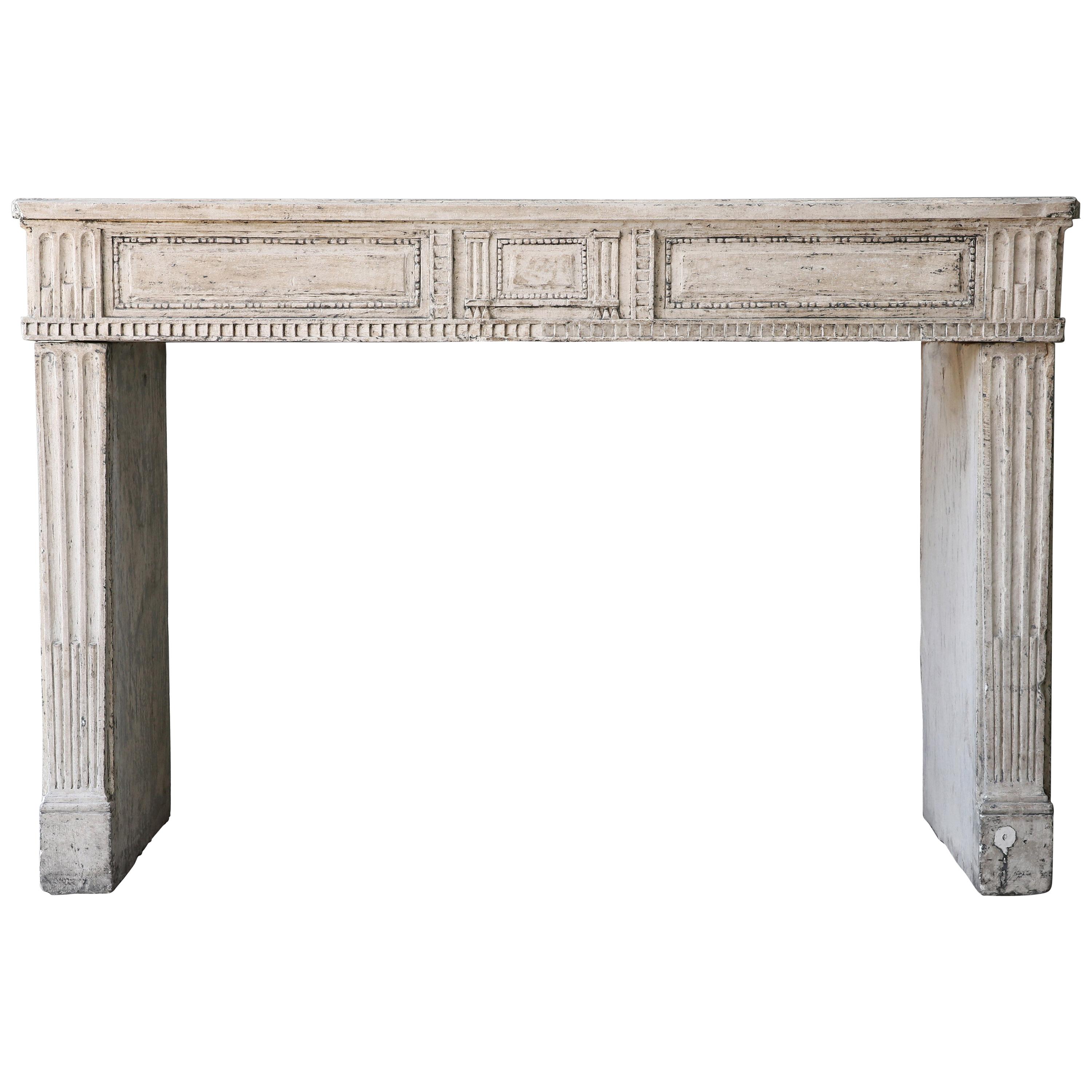 19th Century Antique Fireplace of French Limestone in Style of Louis XVI